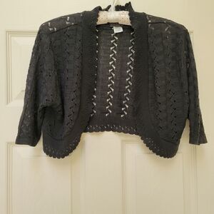 Cardigan hot shot x-large girls youth black lace scalloped short cropped cover u